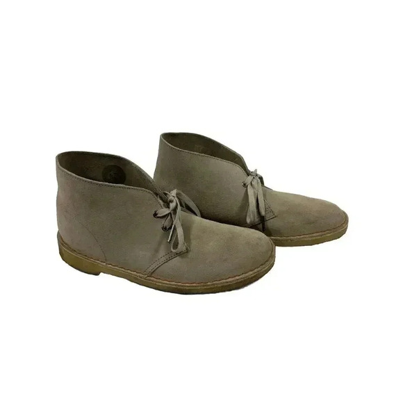 Clarks Bushacre II Mens 8 Gray Tan Suede Leather Chukka Desert Lace Up Boots - Picture 1 of 8